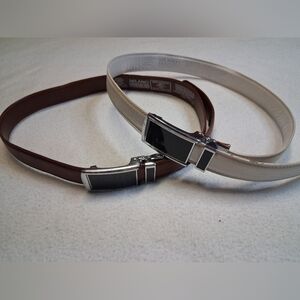 Milano Men's Brown and White Leather Belt Set